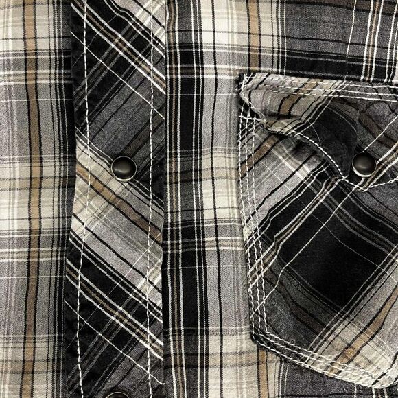 Reclaim Shirt Mens Medium Black Gray Plaid Western Pearl Snap Long Sleeve Cotton - Picture 4 of 8
